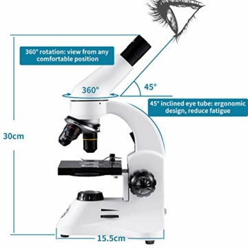 2000X Optisches Mikroskop, Metallkörper, 2 WF-Okulare, Dual-Luminator-System, EU-Stecker, Komplettes Zubehör für Kinder, Studenten, Anfänger - 3