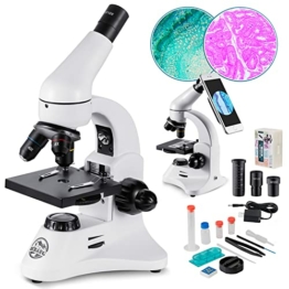 2000X Optisches Mikroskop, Metallkörper, 2 WF-Okulare, Dual-Luminator-System, EU-Stecker, Komplettes Zubehör für Kinder, Studenten, Anfänger - 1