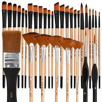32 Stück Künstler Pinsel Set Premium Acrylpinsel Malpinsel Ölmalpinsel Premium Nylon Künstlerpinsel für Maler Künstler, für Acrylfarben Aquarell Malen Wasserfarben - 2