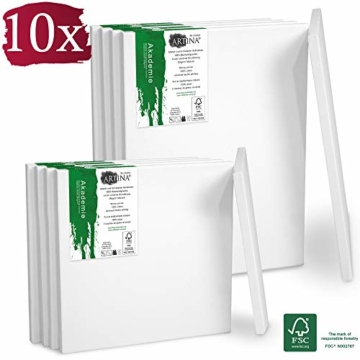 Artina Akademie Keilrahmen FSC®-Zertifiziert 10er Set 5 x 30x40 cm & 5 x 20x20 cm- Aus 100% Baumwolle Leinwand Keilrahmen weiß - 280g/m² - verzugsfrei - 1