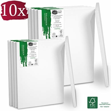 Artina Akademie Keilrahmen FSC®-Zertifiziert 10er Set 5 x 40x50 cm & 5 x 30x40 cm- Aus 100% Baumwolle Leinwand Keilrahmen weiß - 280g/m² - verzugsfrei - 1