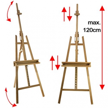 Artina® Akademie-Staffelei Barcelona Buche-Holz Profi Künstler-Bedarf für Keilrahmen Größe bis 120cm mit Doppelauflage - 4