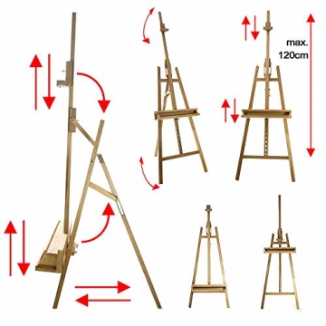 Artina® Akademie-Staffelei Barcelona Buche-Holz Profi Künstler-Bedarf für Keilrahmen Größe bis 120cm mit Doppelauflage - 5