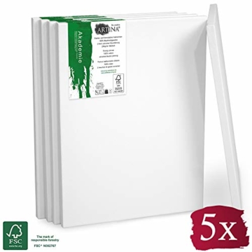 Artina FSC Keilrahmen Akademie 5er Set 18x24 cm - Aus 100% Baumwolle Leinwand Keilrahmen weiß - 280g/m² - verzugsfrei - 1