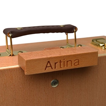 Artina Tischstaffelei Nancy - Natur Leinwand-Staffelei aus Buchen-Holz mit 3 Fächern für Malutensilien und Tragegriff - für Keilrahmen bis 66 cm - 47x30x78 cm - 7