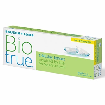 Bausch und Lomb Biotrue ONEday for Presbyopia Tageslinsen, Gleitsicht-Kontaktlinsen, weich, 30 Stück -02.50 Dpt, DIA 14,2 mm, BC 8,60, Add Low - 1