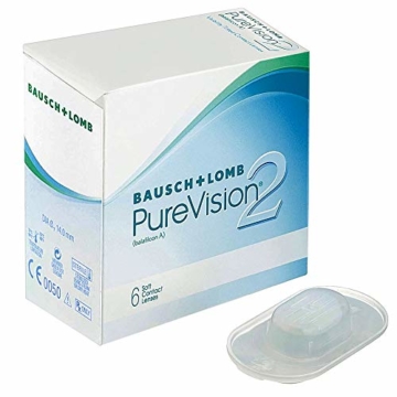 Bausch und Lomb PureVision 2 Monatslinsen, sehr dünne sphärische Kontaktlinsen, weich, 6 Stück BC 8.6 mm / DIA 14 / -1.25 Dioptrien - 2