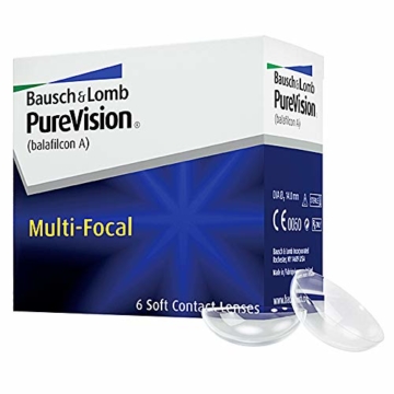 Bausch und Lomb Purevision Multifocal Monatslinsen, Gleitsicht-Kontaktlinsen, weich, 6 Stück BC 8.6 mm / DIA 14 / -5 Dioptrien / ADD High - 1