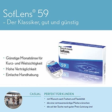 Bausch und Lomb SofLens 59 Monatslinsen, sphärische Kontaktlinsen, weich, 6 Stück BC 8.6 mm / DIA 14.2 / -2.25 Dioptrien - 7