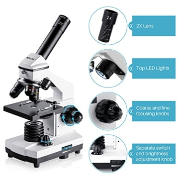 BEBANG 100X-2000X Mikroskop für Kinder Erwachsene, Professionelle Biologische Mikroskope für Studenten Schullabor Zuhause - 3