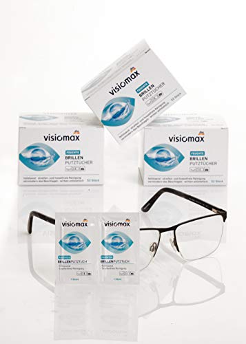 Brillen Putztücher - Feucht und fettlösend für eine streifenfreie Reinigung - 156 Stück - 3er Pack (3 x 52 Stück) - für alle Brillengläser aus Glas und Kunststoff - 2