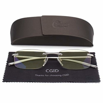 CGID Lesebrille Lesehilfe rahmenlose aus Aluminium - Magnesium - legierung rechteckig mit Etui Dioptrien +1.5 - 1