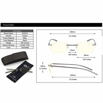 CGID Lesebrille Lesehilfe rahmenlose aus Aluminium - Magnesium - legierung rechteckig mit Etui Dioptrien +1.5 - 6