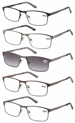 EYECEDAR Amcedar 5 Stuks Lesebrille Herren Rechteck Rahmen Edelstahl Material Metall Federscharniere Enthalten Sonne Lesebrille +1.50 - 1