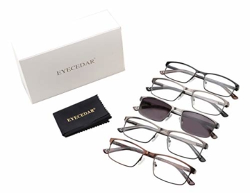 EYECEDAR Amcedar 5 Stuks Lesebrille Herren Rechteck Rahmen Edelstahl Material Metall Federscharniere Enthalten Sonne Lesebrille +1.50 - 7