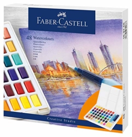 Faber-Castell 169748 Aquarellfarben in Näpfchen, mit Mischpalette und Wassertankpinsel, 48er Etui, multi, 58 - 1