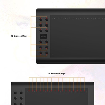 GAOMON M106K - 10 x 6 Zoll Profi Grafiktablett mit 12+16 Programmierender Tasten und Kabellosem Stift - 5
