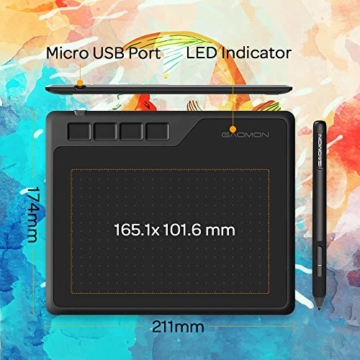 GAOMON S620 6,5 x 4 Zoll (Diagonale: 7,6 Zoll) Grafiktablett (mit 4 Express Tasten) mit batterielosem Stift - 5