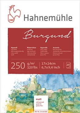 Hahnemühle Aquarellkarton Burgund, matt, 250 g/m², 17 x 24 cm, 20 Blatt - 1