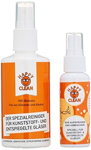 HAPPY CLEAN 1-Jahres Paket | Brillenreiniger | Spezialreiniger für Kunststoffgläser, entspiegelte Gläser und Oberflächen | Streifenfreie Sauberkeit | Silikon- und Alkoholfrei | 100 Prozent Biobasis - 1