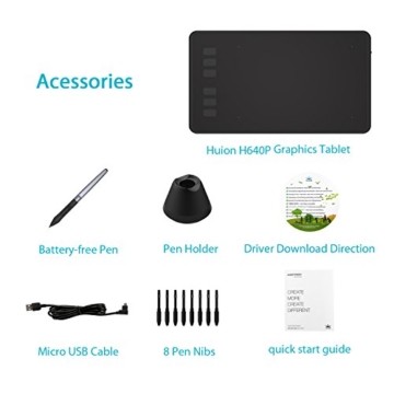 Huion H640P 8192 Drucksensitivität Grafiktablett mit batterielosem Stift und 6 anpassbaren Funktionstasten - 5
