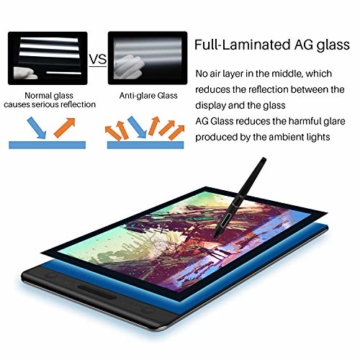 HUION Kamvas Pro 16 15,6-Zoll-IPS-Display Grafiktabletts mit voll laminiertem, blendfreiem Glasbildschirm, 6 anpassbaren Direktaufruftasten, 1 Touch-Leiste und batterielosem Stift - 3