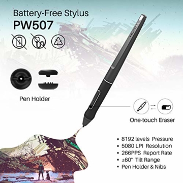 HUION Kamvas Pro 16 15,6-Zoll-IPS-Display Grafiktabletts mit voll laminiertem, blendfreiem Glasbildschirm, 6 anpassbaren Direktaufruftasten, 1 Touch-Leiste und batterielosem Stift - 4