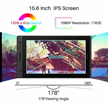 HUION Kamvas Pro 16 15,6-Zoll-IPS-Display Grafiktabletts mit voll laminiertem, blendfreiem Glasbildschirm, 6 anpassbaren Direktaufruftasten, 1 Touch-Leiste und batterielosem Stift - 8