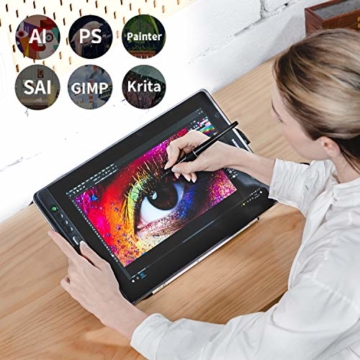 HUION Kamvas Pro 16 15,6-Zoll-IPS-Display Grafiktabletts mit voll laminiertem, blendfreiem Glasbildschirm, 6 anpassbaren Direktaufruftasten, 1 Touch-Leiste und batterielosem Stift - 10