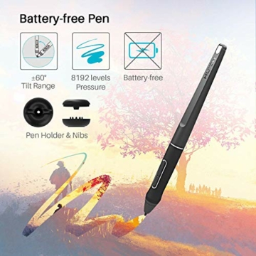 HUION KAMVAS Pro 20 Grafiktablett mit Display 19,53-Zoll Bildschirm-HD-Stift-Display Batteriefreier Stift, 16 Tastenkombinationen und 2 Touch-Leisten Ideal für Home-Office & E-Learning - 6
