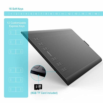 HUION New 1060 Plus Grafiktablett mit 8192 Stiftdruckempfindlichkeit 12 + 16 HotKeys Zeichentabletts für digitales Zeichnungsdesign Bildbearbeitung mit 1 Tragetasche und 1 Tabletthandschuh geliefert - 5