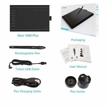 HUION New 1060 Plus Grafiktablett mit 8192 Stiftdruckempfindlichkeit 12 + 16 HotKeys Zeichentabletts für digitales Zeichnungsdesign Bildbearbeitung mit 1 Tragetasche und 1 Tabletthandschuh geliefert - 6