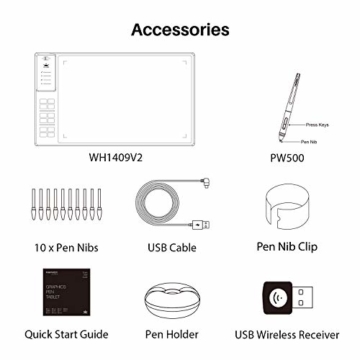 HUION WH1409 V2 Batteriefreies Grafiktablett im Wire & Wireless-Modus mit 8192 Druckempfindlichkeitsniveaus 12 Express-Tasten kombiniert mit Tilt-Funktion - 7