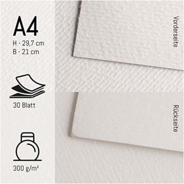 int!rend Aquarellpapier, 300 g, DIN A4, 30 Blatt, Weiß, geleimt, Aquarellblock, Watercolour Paper Pad, inklusive zwei Pinsel, Malblock Papier für Aquarell, Zeichnen, Malen - 2