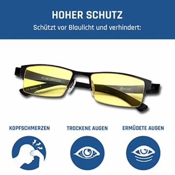 KLIM Optics - Blaulichtfilter Brille + Hoher Schutz + Gaming Brille für PC, Handy und Fernseher + Anti-Müdigkeit, Anti-Blaulicht, UV-Schutz [ Neue 2021 Version ] - 4