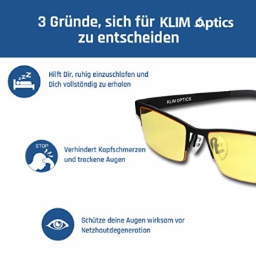 KLIM Optics - Blaulichtfilter Brille + Hoher Schutz + Gaming Brille für PC, Handy und Fernseher + Anti-Müdigkeit, Anti-Blaulicht, UV-Schutz [ Neue 2021 Version ] - 8