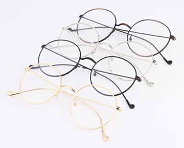 Lukis Brille Nerdbrille Retro Rund Unisex Metallgestell Brillenfassung Dekobrillen 140x50mm Gold - 9