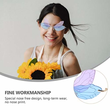 LUOEM Randlose Sonnenbrille Libellenflügel Unregelmäßige Neuheit Flügel Partybrille Blau Lila Unisex Mode Sonnenbrille Party Maskerade Karneval Musikfestival Kostüm Zubehör Foto Requisiten - 6