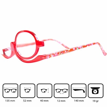 Make-Up Schminkbrille mit klappbaren Brillenglas, Modische Schminkhilfe mit GRATIS Brillenetui +3.5 Dioptrien (Rot) - 2