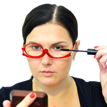 Make-Up Schminkbrille mit klappbaren Brillenglas, Modische Schminkhilfe mit GRATIS Brillenetui +3.5 Dioptrien (Rot) - 3