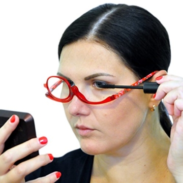 Make-Up Schminkbrille mit klappbaren Brillenglas, Modische Schminkhilfe mit GRATIS Brillenetui +3.5 Dioptrien (Rot) - 4