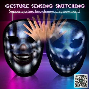megoo Led Maske mit Bluetooth programmierbar,Karneval Maskerade Geburtstag kostüm Cosplay Party Halloween leuchten Erwachsenen Maske,coolste vollgesichtsmaske Maske im Jahr 2021(USB Aufladung) - 3