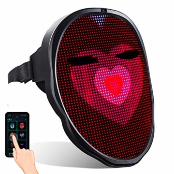 megoo Led Maske mit Bluetooth programmierbar,Karneval Maskerade Geburtstag kostüm Cosplay Party Halloween leuchten Erwachsenen Maske,coolste vollgesichtsmaske Maske im Jahr 2021(USB Aufladung) - 1
