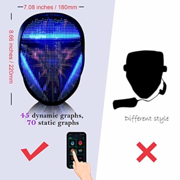 megoo Led Maske mit Bluetooth programmierbar,Karneval Maskerade Geburtstag kostüm Cosplay Party Halloween leuchten Erwachsenen Maske,coolste vollgesichtsmaske Maske im Jahr 2021(USB Aufladung) - 5