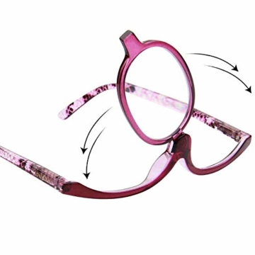 Milya Make-Up Schminkbrille Rotatable Flip Up Brille Drehbare Lesebrille Presbyopie Brille Sehhilfe Lesehilfe Lila Stärke +3,5 - 4