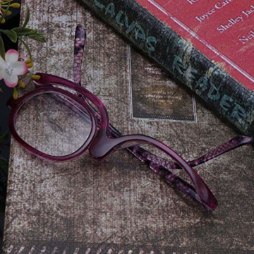 Milya Make-Up Schminkbrille Rotatable Flip Up Brille Drehbare Lesebrille Presbyopie Brille Sehhilfe Lesehilfe Lila Stärke +3,5 - 6