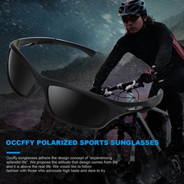 Occffy Polarisierte Sportbrille Sonnenbrille Fahrradbrille mit UV400 Schutz für Herren Autofahren Laufen Radfahren Angeln Golf TR90 (599 Schwarze Matte Rahmen mit Schwarze Linse) - 2
