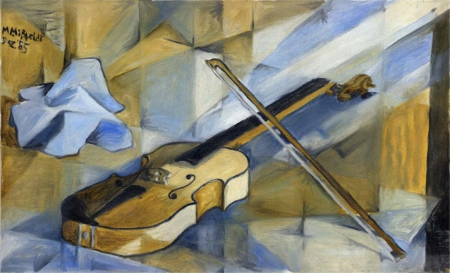 Ölbild (Original): Kubistische Violine v. Martin Mißfeldt, Dez. 1985, Öl auf Leinwand