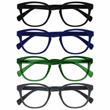 Opulize Pop 4er-Pack Retro Runden Schwarz Blau Grün Grau Herren Damen Lesebrille Federscharniere RRRR2-1367 +2,00 - 1