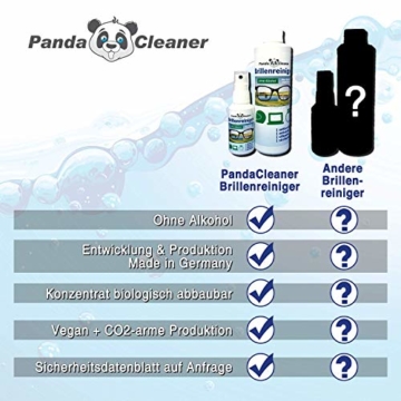 PANDACLEANER Brillenreiniger | Handliche 50ml Pumpflasche + 250ml Nachfüllflasche | ohne Alkohol | Streifenfreie Reinigung und Anti-Beschlag-Formel | Für Brillen, Displays, Monitore, Visiere uvm. - 8